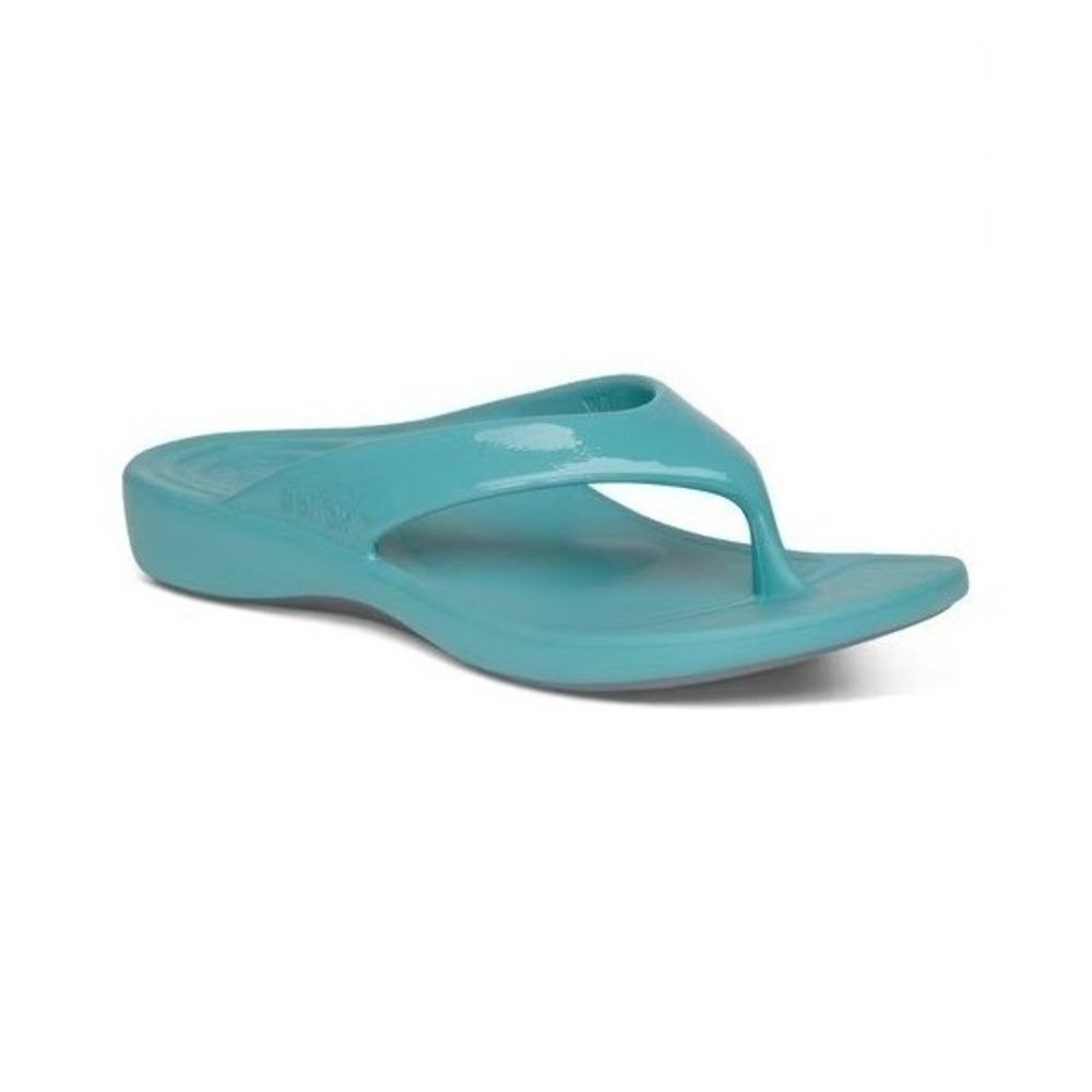 NWT Aetrex Womens Maui Orthotic Women's Flips Glossy Aqua Sz 5 Plantar Fasciitis